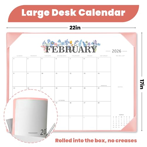 Telihao 2026 Desk Calendar - 18 Month Desktop Calendars (Jan 2026–Jun 2027),Large 22x17 Monthly Calendar with Home & Office Floral Desk Pad Calendars (Pink, 22*17) - Image 2