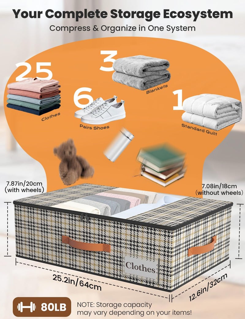 TOSKING 2-Pack Under Bed Storage with Wheels and 4 Vacuum Seal Bags, 7.9 Inch 47L Clear Lid Organizer, Space Saving for Bedding Blankets Clothes ShoesToys, Quick Assembly,Houndstooth - Image 3