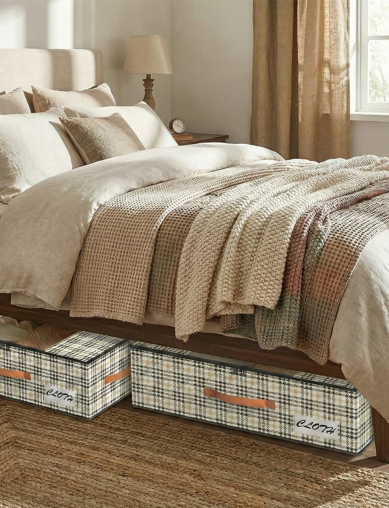 TOSKING 2-Pack Under Bed Storage with Wheels and 4 Vacuum Seal Bags, 7.9 Inch 47L Clear Lid Organizer, Space Saving for Bedding Blankets Clothes ShoesToys, Quick Assembly,Houndstooth - Image 2