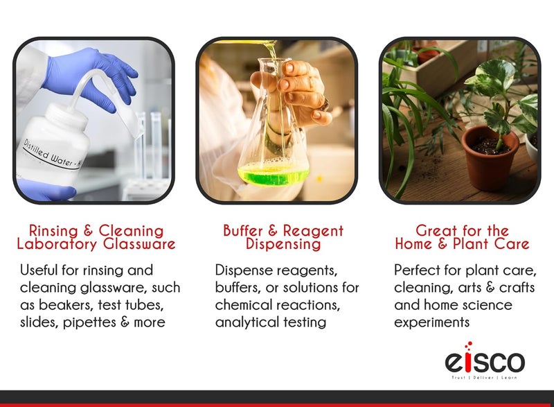 EISCO 6PK Wash Bottle for Methanol, 500ml - Labeled with Color Coded Chemical & Safety Information (4 Colors) - Wide Mouth, Self Venting, Polypropylene - Performance Plastics Labs - Image 4