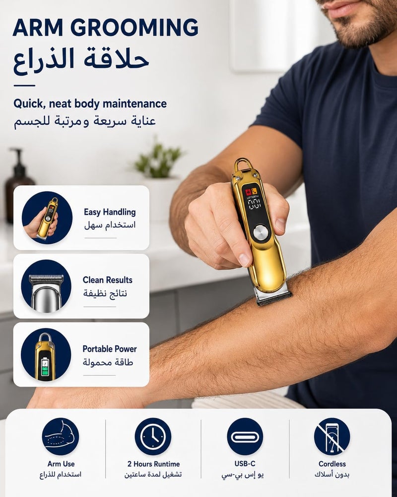 كويك ماكينة تشذيب وحلاقة احترافية للشعر واللحية - أداة تهذيب الجسم للرجال بشفرة سيراميك دقيقة، شحن سريع عبر USB-C، وقت تشغيل ساعتين، سهلة التنظيف - Image 3