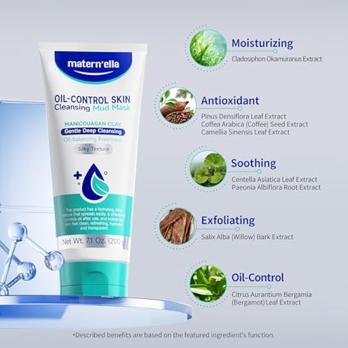 MATERN'ELLA Mud Mask | Pore Purifying Oil-Control Manicouagan Clay Formula with Plant Extract for Blackheads, Oily & Dull Skin Clay Facial Treatment for Women & Men 7.1 Oz. - Image 3