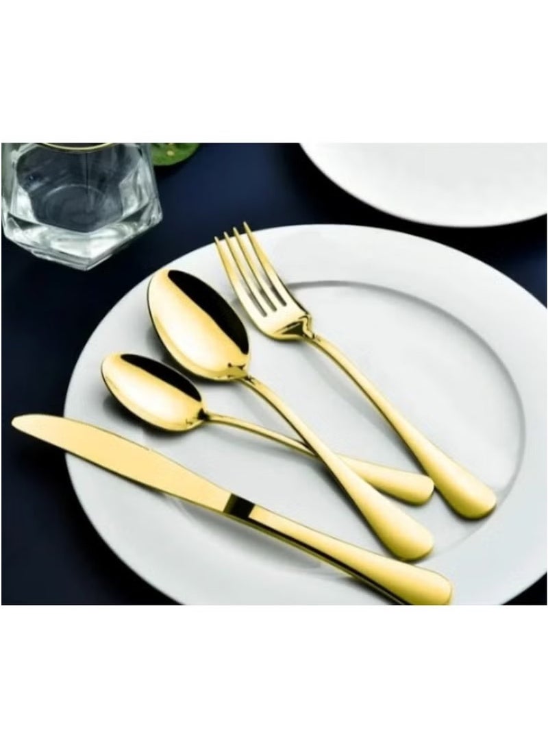 Huitich 24-Piece Stainless Steel Cutlery Set with Stand – Gold Finish - Image 4