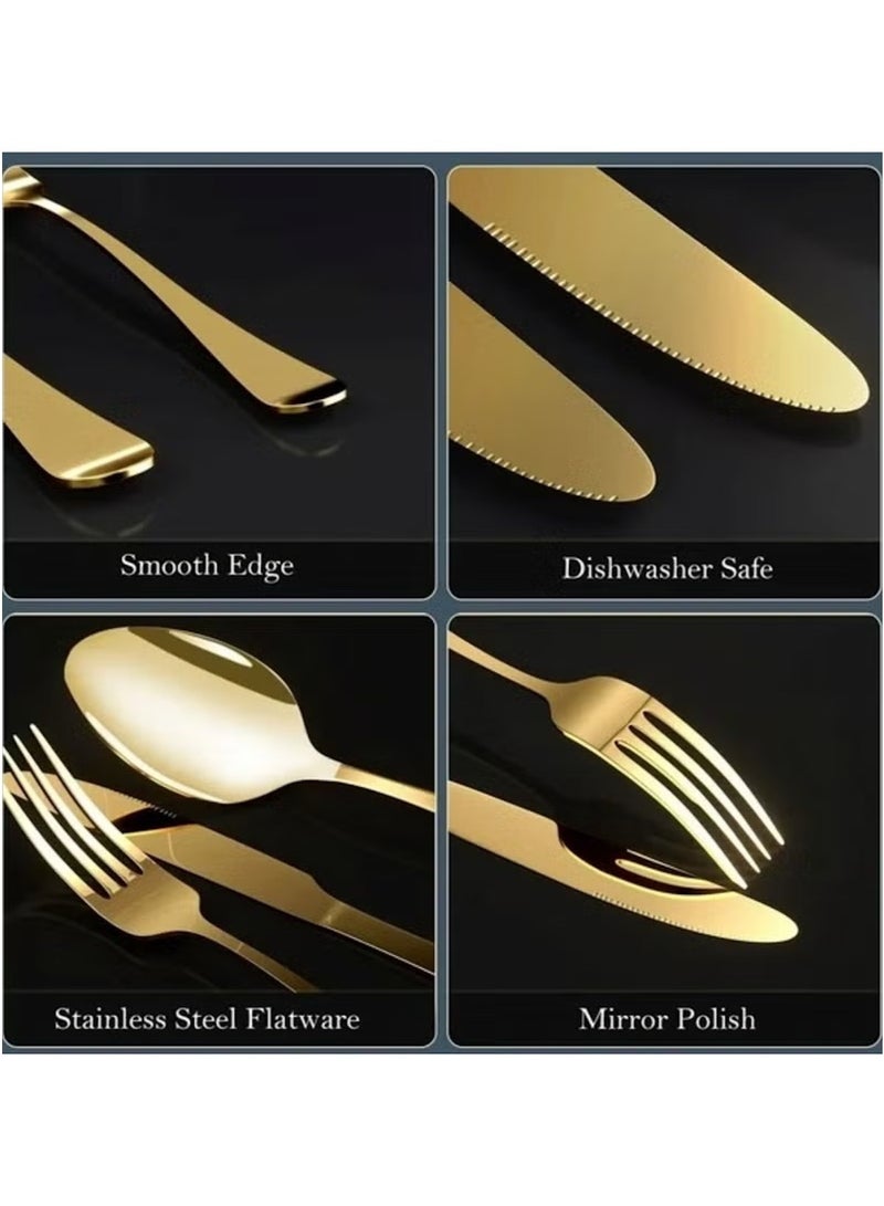 Huitich 24-Piece Stainless Steel Cutlery Set with Stand – Gold Finish - Image 3