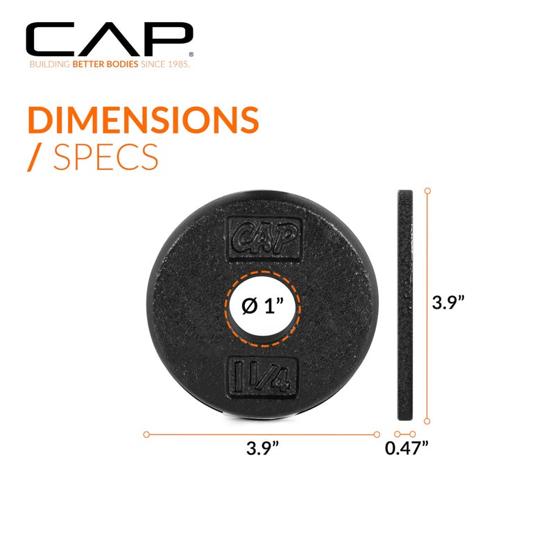 CAP Barbell Cast Iron Standard 1-Inch Weight Plate Set â€“ Barbell Weights for Home Gym, Strength Training, and Weightlifting, 1.25 lb Set of 6, Black - Image 4