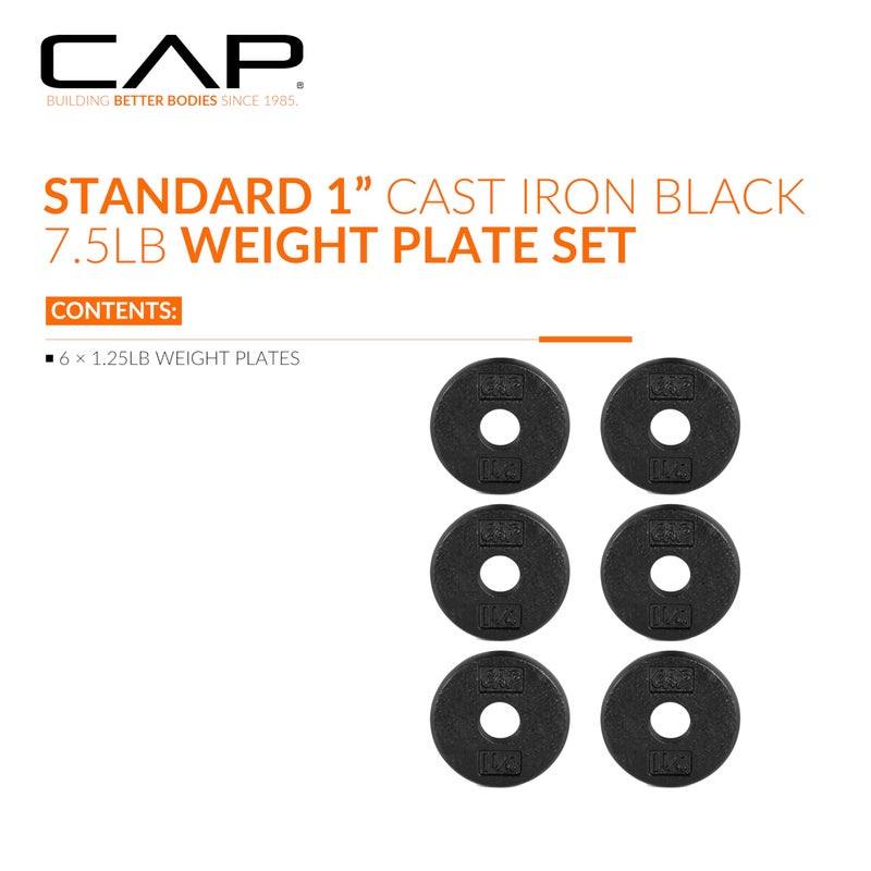 CAP Barbell Cast Iron Standard 1-Inch Weight Plate Set â€“ Barbell Weights for Home Gym, Strength Training, and Weightlifting, 1.25 lb Set of 6, Black - Image 2