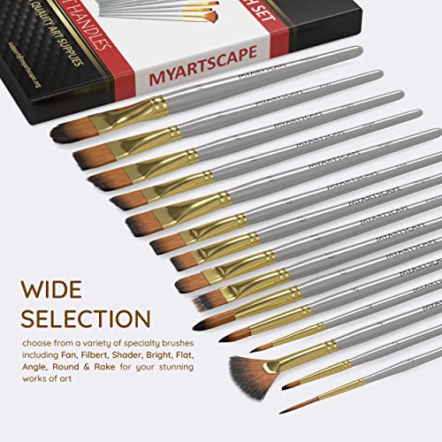 MyArtscape Paint Brush - Set of 15 Art Brushes for Watercolor, Acrylic & Oil Painting - Short Handles - Image 5