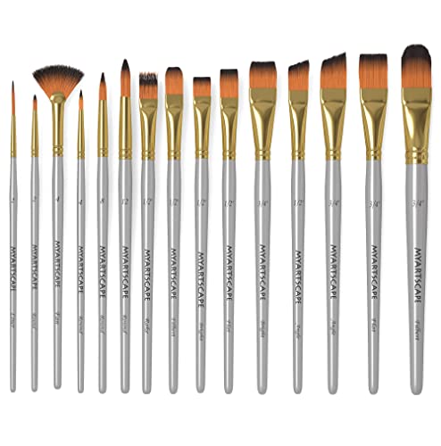 MyArtscape Paint Brush - Set of 15 Art Brushes for Watercolor, Acrylic & Oil Painting - Short Handles - Image 1