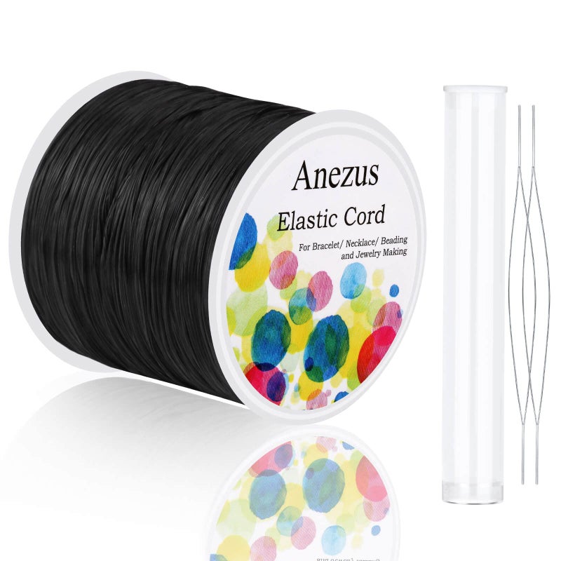 anezus Stretchy String for Bracelets Anezus Elastic String Jewelry Bead Cord with 2pcs Large Eye Beading Needles for Seed Beads Pony Beads Clay Beads Bracelets Necklace and Jewelry Making Black