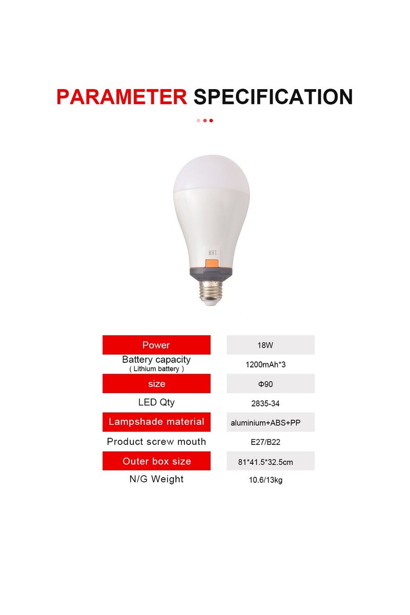 BlueFire 18W Rechargeable Emergency LED Bulb with Built-in Lithium Battery 1200mAh, Multifunction Cordless Energy-Saving Lamp for Home, Office & Camping, Cold White 6000K, Overcharge Protection, Up to 10 Hours Backup, E27 Base – Ideal Emergency Lighting - Image 4