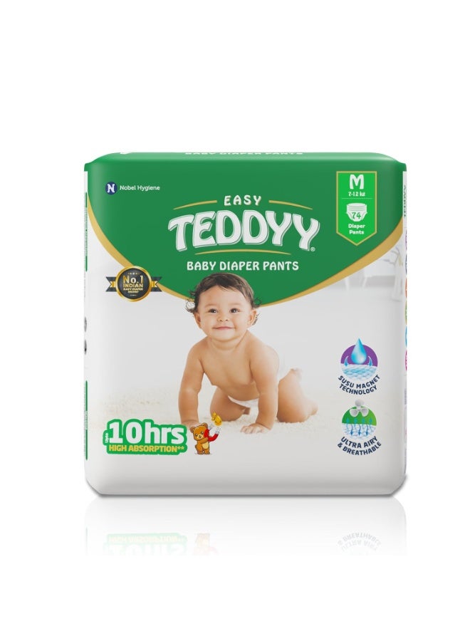 TEDDYY Easy Baby M Size Diaper Pant Style | 74 Count (Medium) | 7–12 kg (Pack of 1) | Long Protection Hours | Anti-Bacterial | Airy Breathable Fit | Rapid Soaker Channels with Wetness Indicator - Image 1