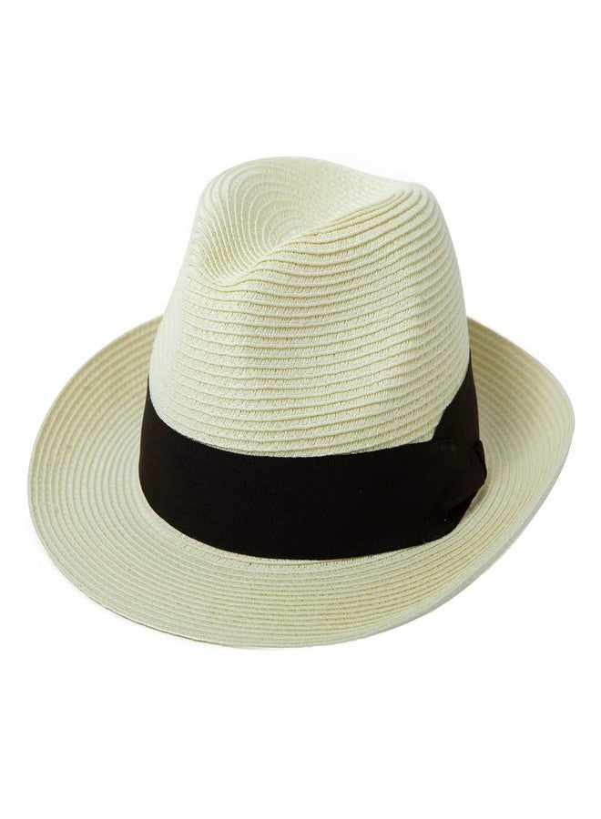 Comhats Summer Beach Straw Fedora Hats for Men Panama Mid Brim Trilby Dress Derby Sun UV Protection White X-Large XL - Image 1