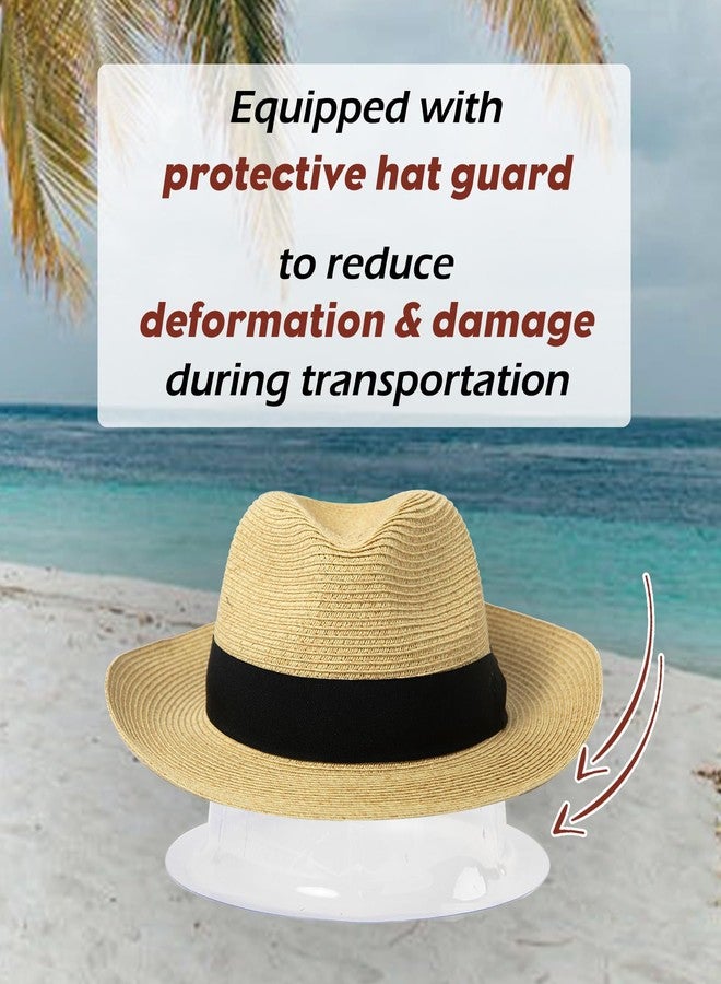 Comhats Summer Beach Straw Fedora Hats for Men Panama Mid Brim Trilby Dress Derby Sun UV Protection White X-Large XL - Image 3