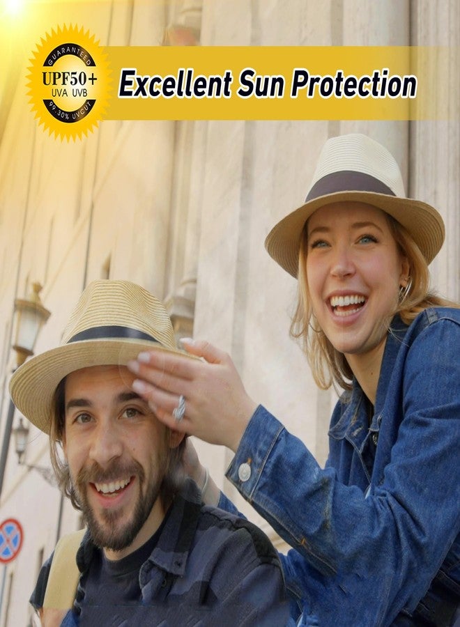 Comhats Summer Beach Straw Fedora Hats for Men Panama Mid Brim Trilby Dress Derby Sun UV Protection White X-Large XL - Image 2
