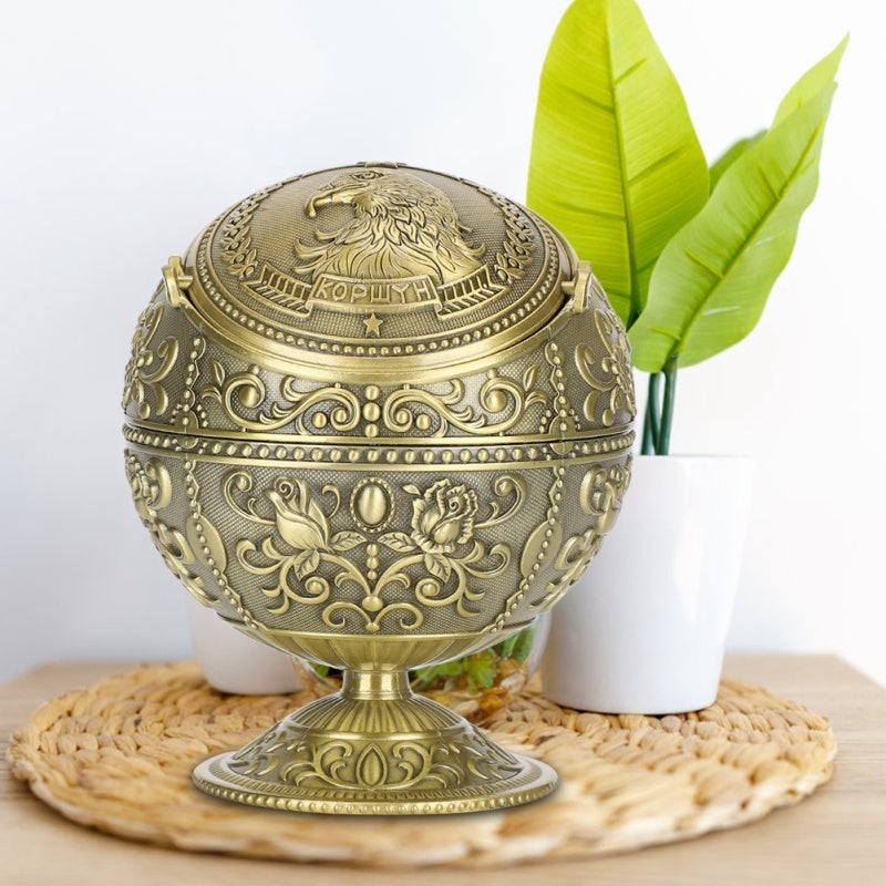 Retro Ashtray: Zinc Alloy Globe Pattern Eagle Embossment - Fade & Oxidation Resistant Wear-Resistant Easy To Clean Decorative Ashtray for Home Hotel Club Smokers - Image 3