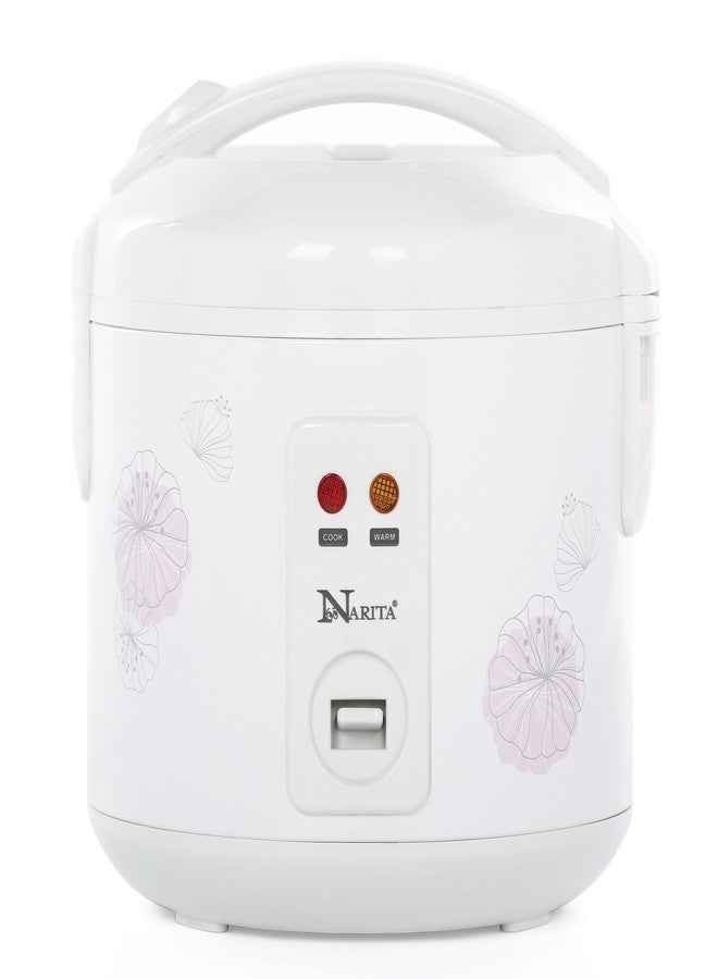 Narita 8 Cup Cooked/4 Cup Uncooked Rice Cooker, Easy Clean Removable Non-stick Inner Pan and Rice Spatula, Simple One Touch Operation with Automatic Keep Warm Function, Safe Cool Touch Exterior, White - Image 1