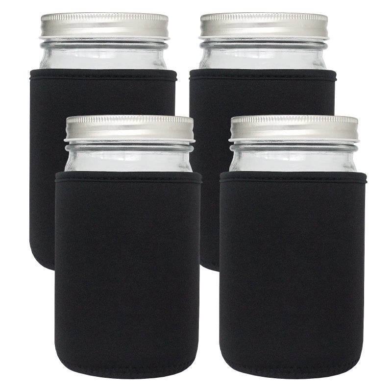 Xumbtvs 32oz Wide Mouth Mason Jar Sleeve 4 Pcs Insulated Cozy Neoprene Canning Cover fits 24oz and 32oz Regular Mouth Mason jarsBlack - Image 2