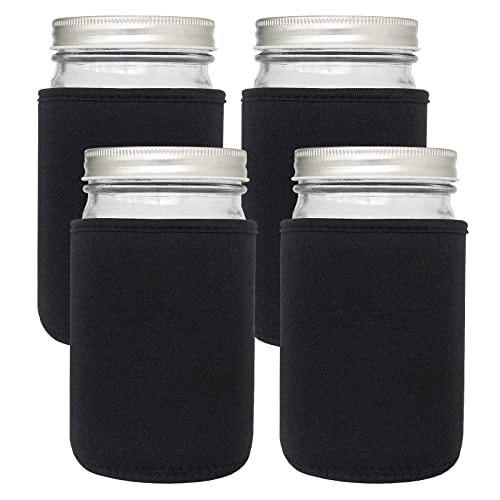 Xumbtvs 32oz Wide Mouth Mason Jar Sleeve 4 Pcs Insulated Cozy Neoprene Canning Cover fits 24oz and 32oz Regular Mouth Mason jarsBlack - Image 1