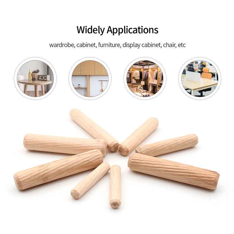 Fluted Wooden Dowels 6mm x 40mm Set of 100 - Clear Surface Texture for Uniform Force, Chamfered Edge for Easy Installation, Smooth Burr-Free Finish for Woodworkers, Carpenters, Furniture and Model Bui - Image 2
