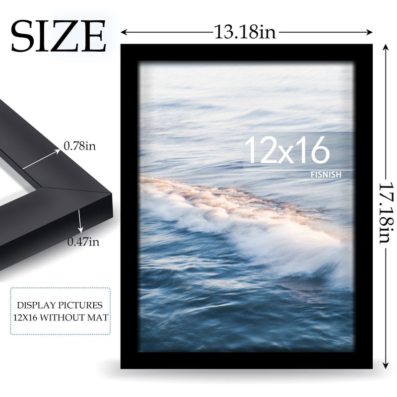 Fisnish 12x16 Picture Frame Black  Classic Poster Frame for Horizontal or Vertical Wall Mounting  1 Pack - Image 3