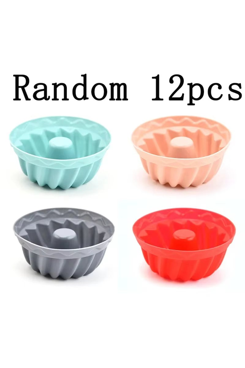مجموعة عشوائية من 12 قطعة (4/12 قطعة) من قوالب الكيك الصغيرة المصنوعة من السيليكون، غير لاصقة، مناسبة للكعك الصغير، والشوكولاتة، والجيلي.