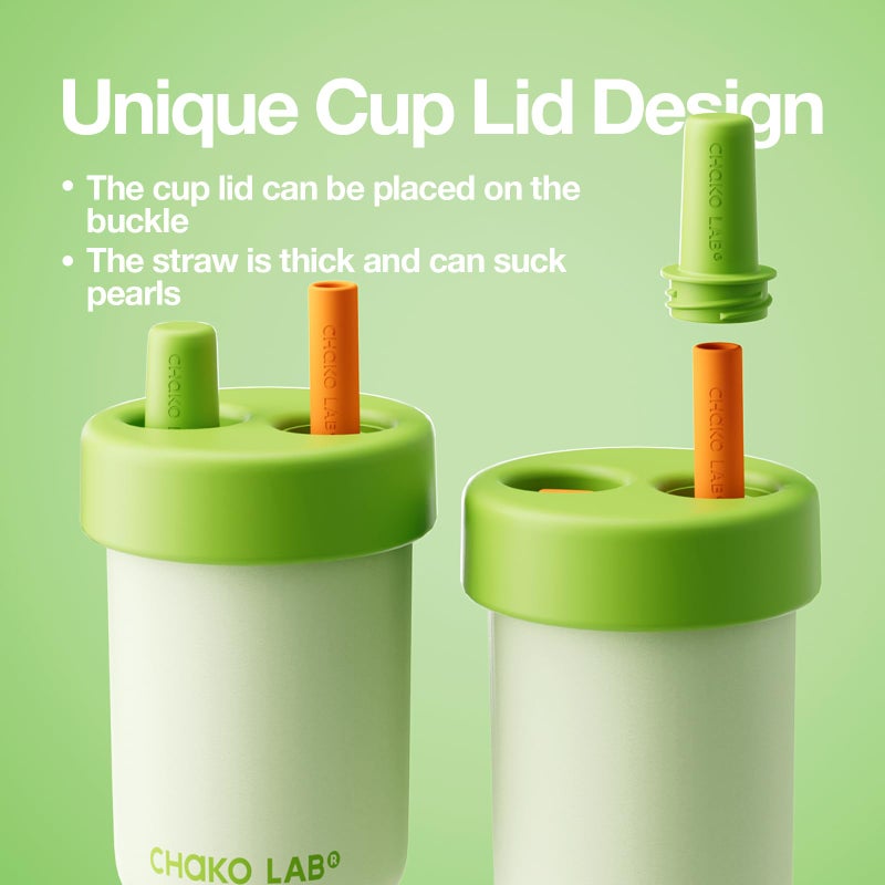 CHAKO LAB Kids Water Bottle with Carrying Rope and Straps | Vacuum Insulated Stainless Steel 16oz for School and Trvels | Two Travel Carrying Options | Matcha Green - Image 4