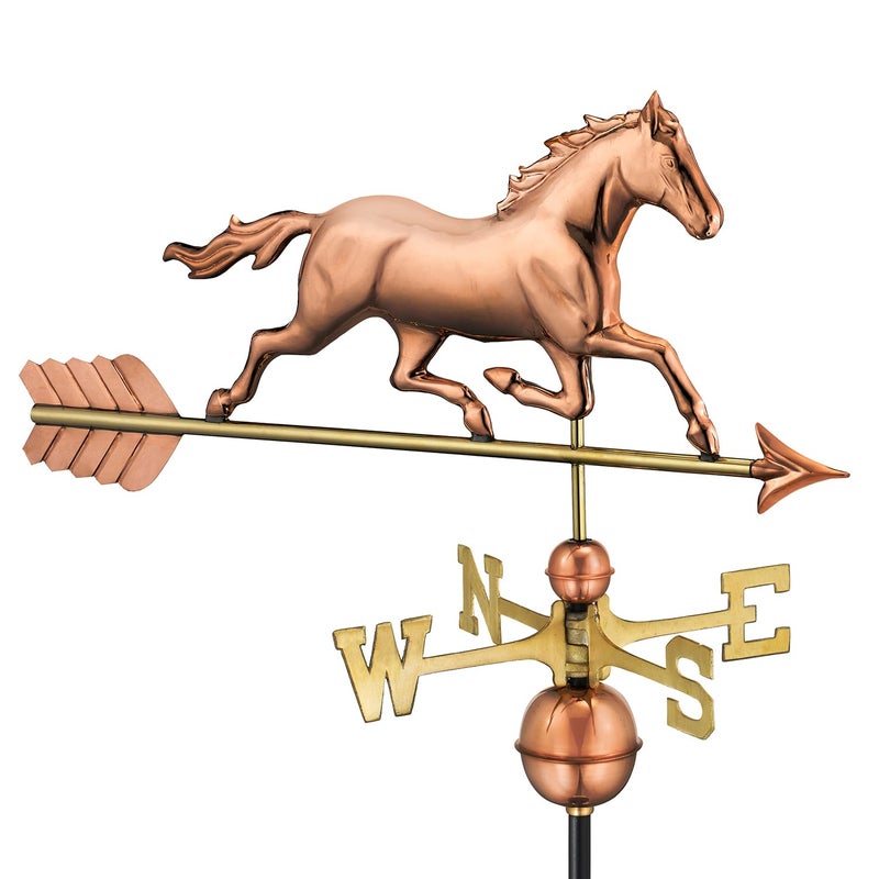 Good Directions Polished Copper Trotting Horse Weathervane Decorative Rooftop Accent for Barns Homes Sheds and Cupolas Durable Handcrafted
