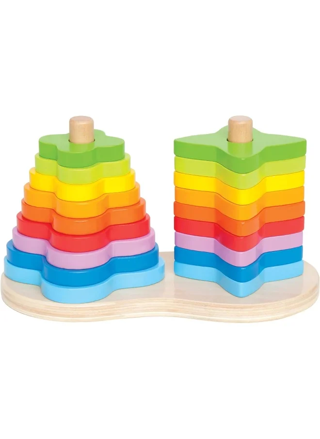 هيب Hape Double Rainbow Stacker | Wooden Stacking & Sorting Block Building Toy For Kids