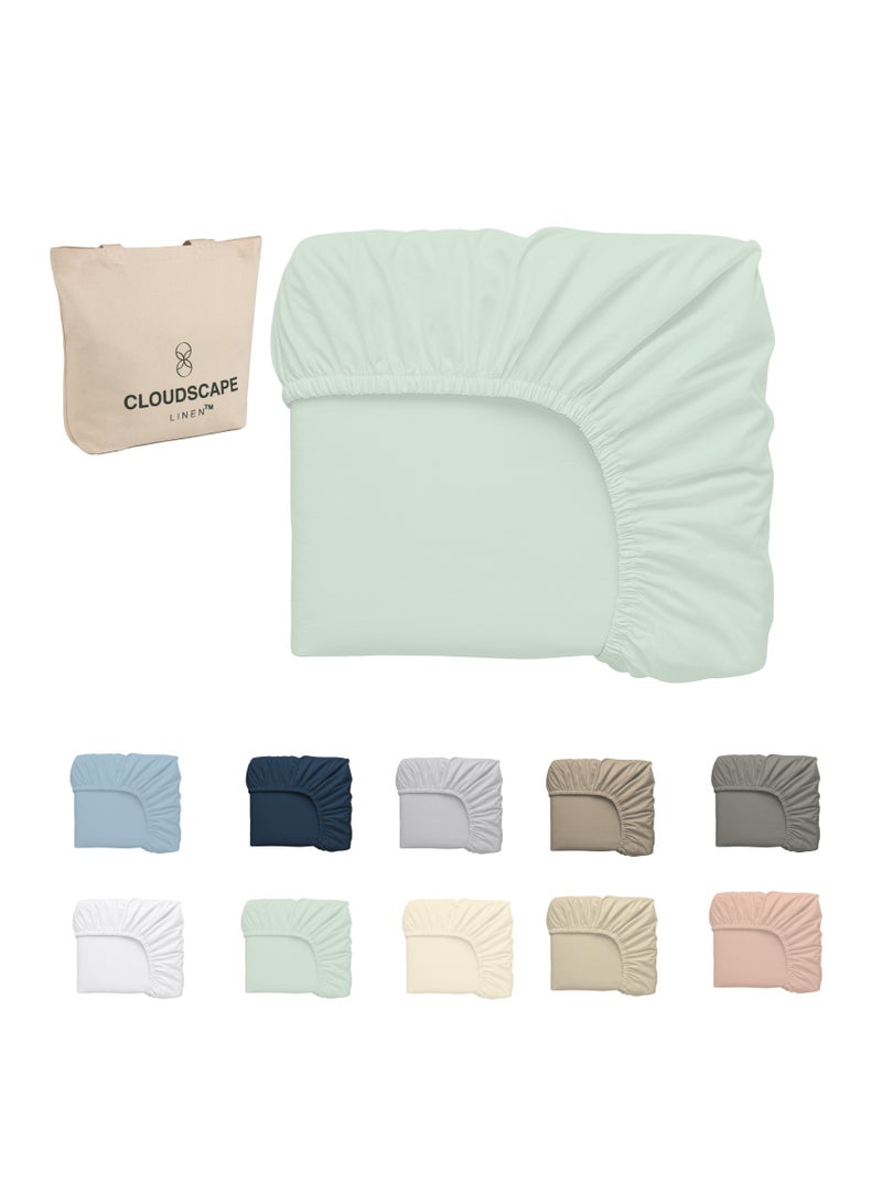 كلاود سكيب لينين Cloud Scape Linen 600 Thread Count Egyptian Cotton Fitted Sheet ( King, Mineral) - Image 2