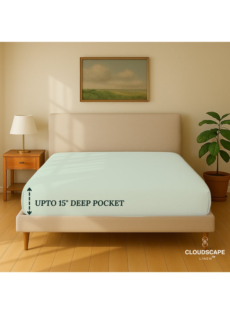 كلاود سكيب لينين Cloud Scape Linen 600 Thread Count Egyptian Cotton Fitted Sheet ( King, Mineral) - Image 3