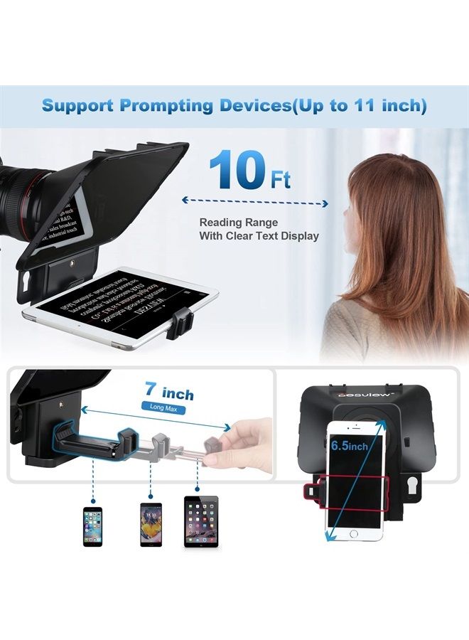 T3 Teleprompter for iPad Tablet iPhone up to 11 inch, High Definition 70/30 Beam Splitter Glass with Remote Control for DSLR Camera Smartphone Video Recording (9 Lens Adapter Ring)