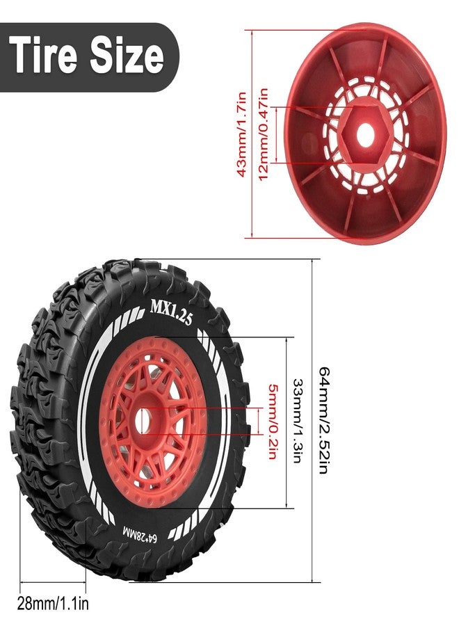 LRFHL 12mm Hex RC Wheels and Tires Pre-Glued Wheel Tire Set Compatible with MJX Hyper Go 14301 14302 14303, Arrma Mojave Grom, Traxxas Tamiya Kyosho HPI 1/14 1/16 1/18 RC On/Off-Road Racing Car (4PCS) - Image 4