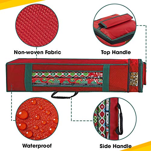 ProPik Wrapping Paper Storage Bag with Pocket and Handles Including Hanging Loop Heavy Duty Material with Clear Window 47 x 10 x 10 Inch Fits 40 Inch Long Rolls (Red, 1 Count) - Image 2