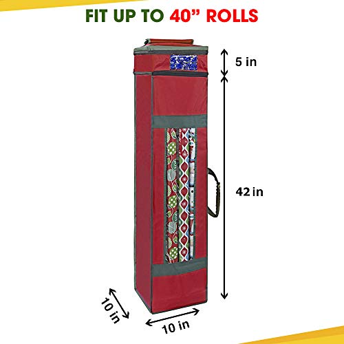 ProPik Wrapping Paper Storage Bag with Pocket and Handles Including Hanging Loop Heavy Duty Material with Clear Window 47 x 10 x 10 Inch Fits 40 Inch Long Rolls (Red, 1 Count) - Image 3