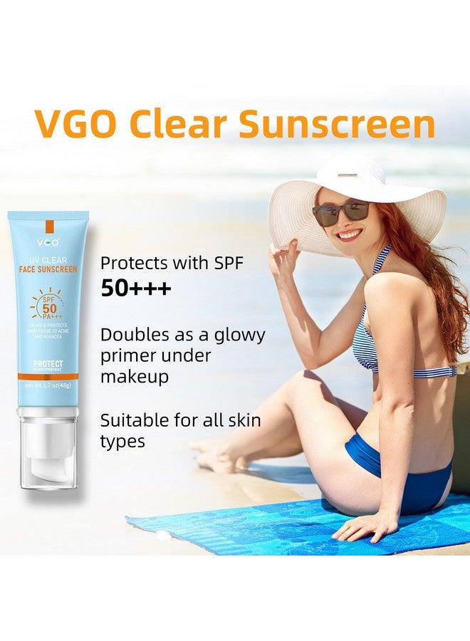 VGO VGO Clear Face Sunscreen SPF 50, Hydrating Sun Essence Face Sunscreen Leaves No Sticky Feeling Travel Size Sunscreen Against UVA and UVB Rays 50ml / 1.7oz  - Image 2