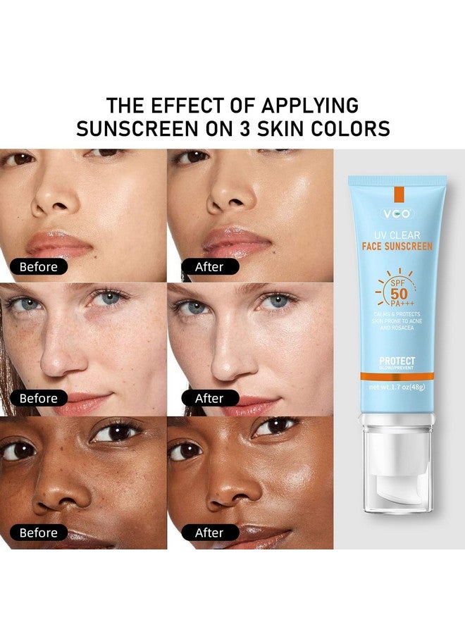 VGO VGO Clear Face Sunscreen SPF 50, Hydrating Sun Essence Face Sunscreen Leaves No Sticky Feeling Travel Size Sunscreen Against UVA and UVB Rays 50ml / 1.7oz  - Image 3