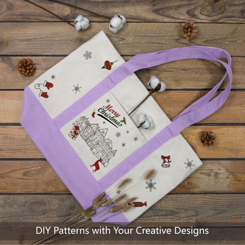 TOPDesign 1-Pack Canvas Tote Bag with an External Pocket, Reusable Grocery Shopping Bag, Top Zipper Closure, Daily Essentials (Lavender/Natural) - Image 3