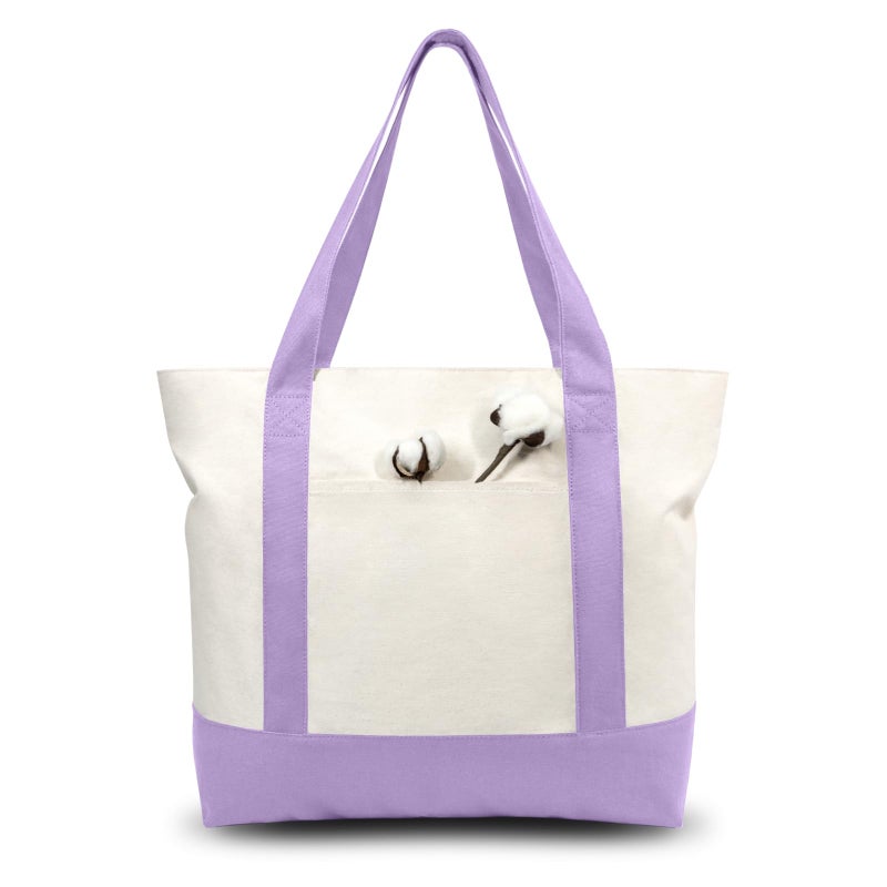 TOPDesign 1-Pack Canvas Tote Bag with an External Pocket, Reusable Grocery Shopping Bag, Top Zipper Closure, Daily Essentials (Lavender/Natural) - Image 1