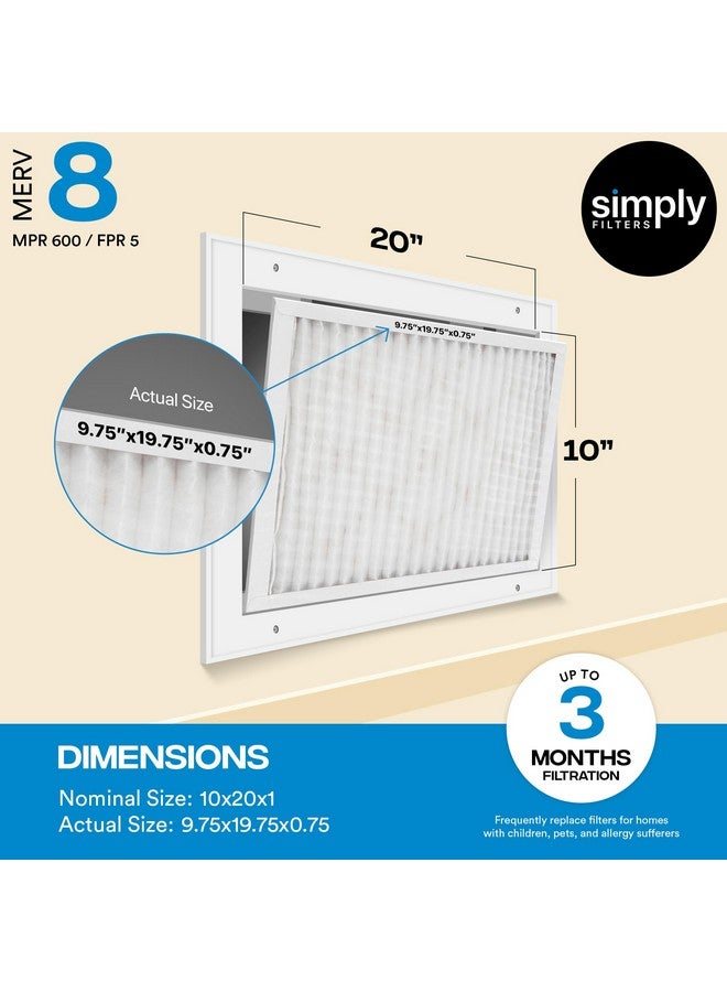 SIMPLY Simply 10x20x1 Air Filter, MERV 8, MPR 600, 6 Pack, For Home AC Furnace & HVAC (Actual Size: 9.75"x19.75"x0.75") DUST, Pet, & Allergy Control  - Image 3