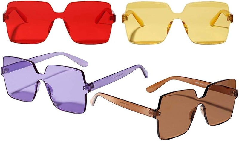 klarako 4 Pcs One-piece Sunglasses Square Rimless UV400 Designer Sun Glasses Eyewear - Image 1
