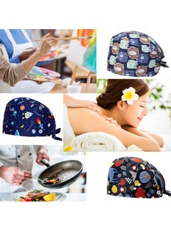 GUSGU 3 Pieces Working Cap with Button and Sweatband Adjustable Tie Back Head Cover Hats Bouffant Hats for Women Men  - Image 4