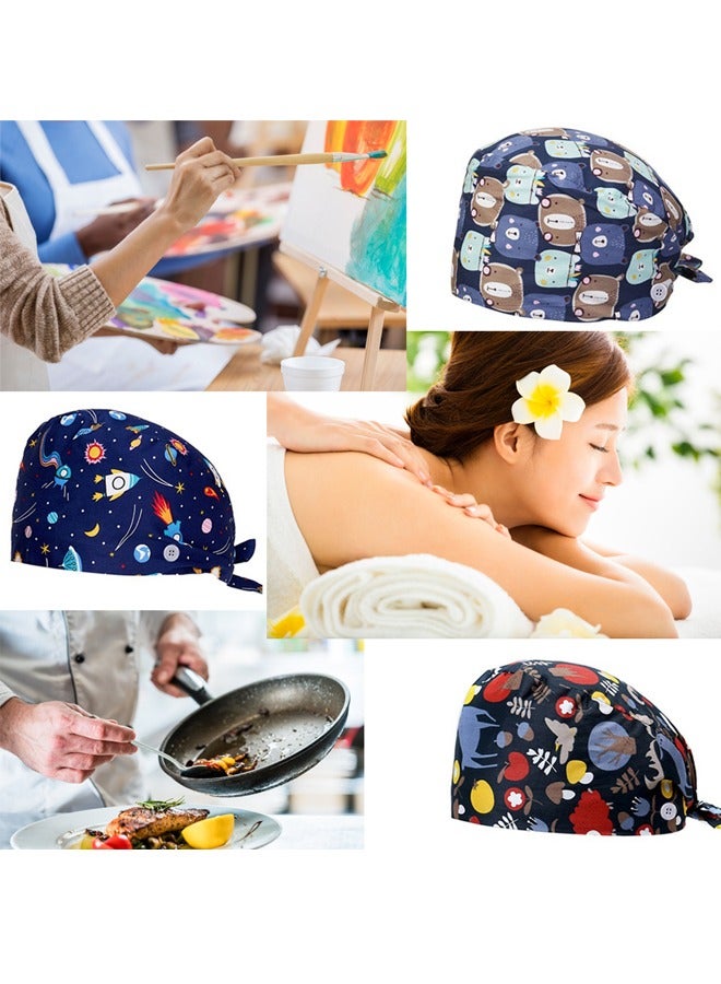 GUSGU 3 Pieces Working Cap with Button and Sweatband Adjustable Tie Back Head Cover Hats Bouffant Hats for Women Men  - Image 4