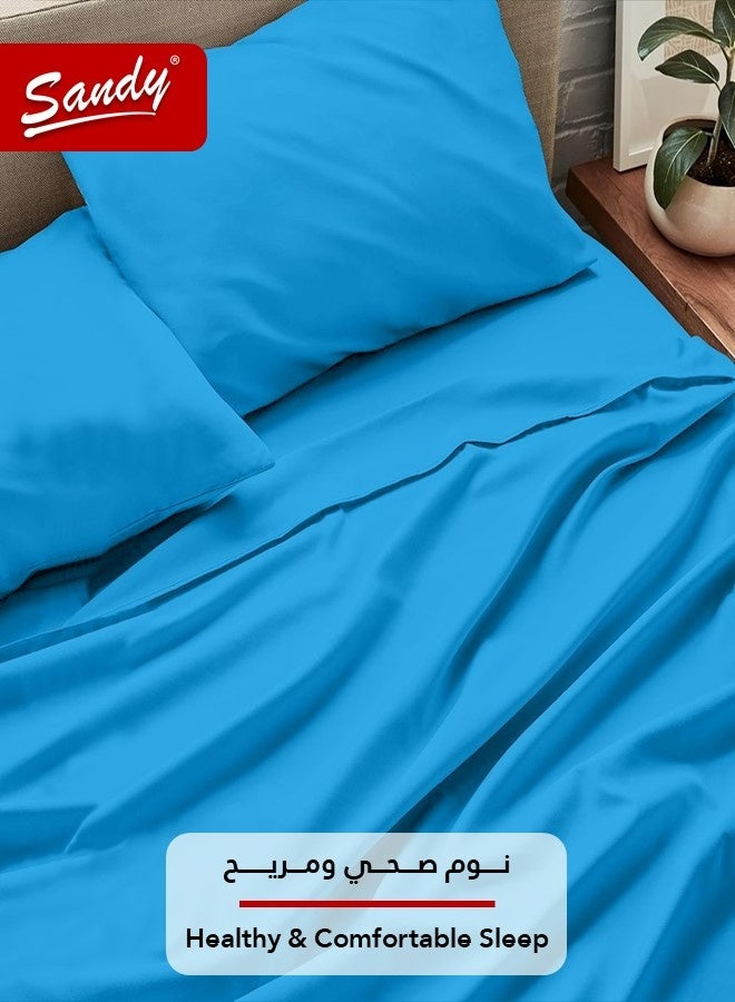 ساندي طقم شراشف سرير ساندي فاخر بجودة الفنادق شرشف مسطح وشرشف مطاط مع أغطية مخدات، طقم من أربعة قطع، شديد النعومة وجيد التهوية وبارد, مقاس نفرين كينج (259 × 274 سم & 200 × 200 +30 سم), تركواز - Image 3