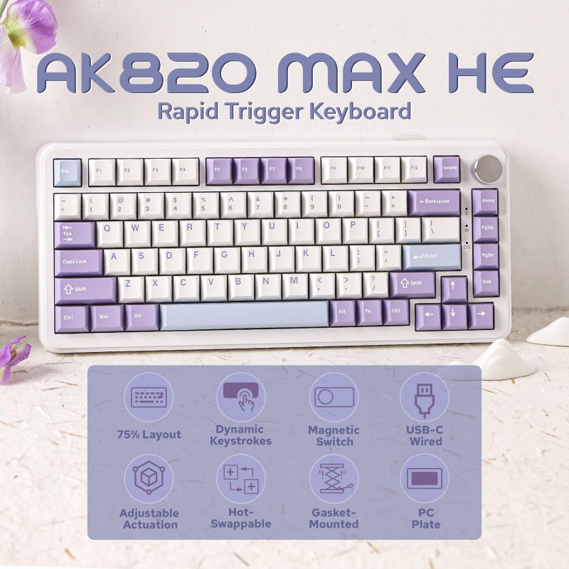 MechLands AJAZZ AK820 MAX HE Hall Effect Magnetic Gaming Keyboard, Adjustable Actuation, 8KHz Polling Rate, Wired Rapid Fast Keyboard, Creamy Gasket, RGB Backlight, NKRO for Win/Mac (White) - Image 2