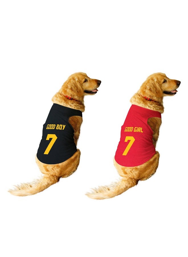 rusepin - Set Of 2 Good Boy & Good Girl Jersey No.7 Printed Round Neck Sleeveless Dog Vest Tank T-Shirt/Tees Apparel/Clothes/Tees Combo Gift For Dogs(Black/Red) Medium (Chubby Pugs, Beagle Etc.) - Image 1