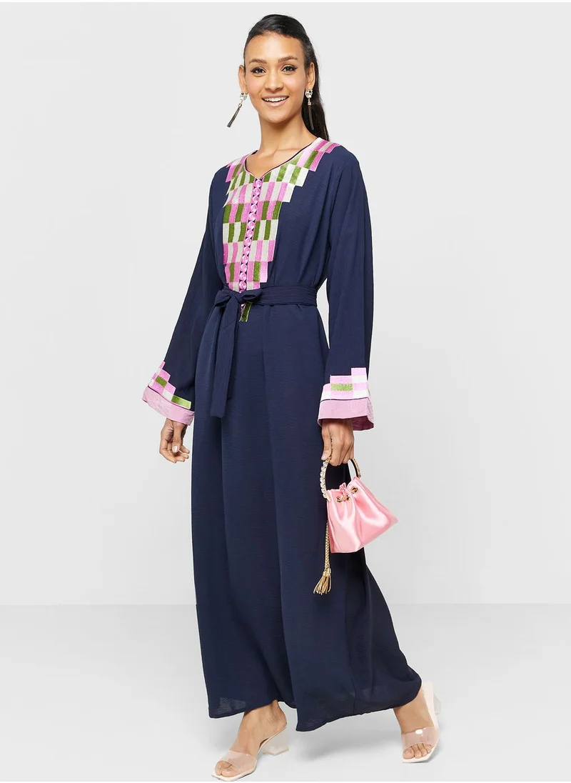 hayas closet Embroidered Belted Jalabiya