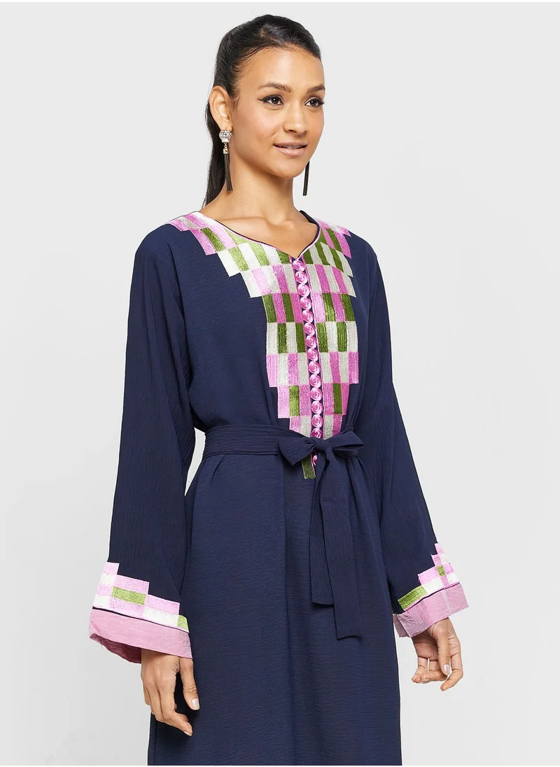 hayas closet Embroidered Belted Jalabiya