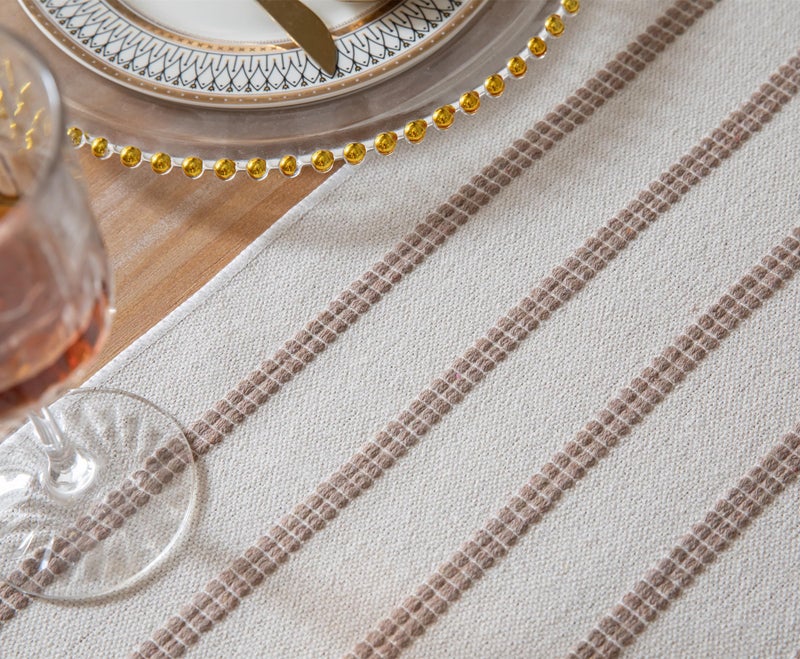 Caflife Boho Table Runner 90 Inchs Long Taupe and Beige, Cotton and Linen Woven with Tassels, for Modern Rustic Farmhouse Neutral Table Runners, Bohemian Kitchen Dining Table Home Decor - Image 3