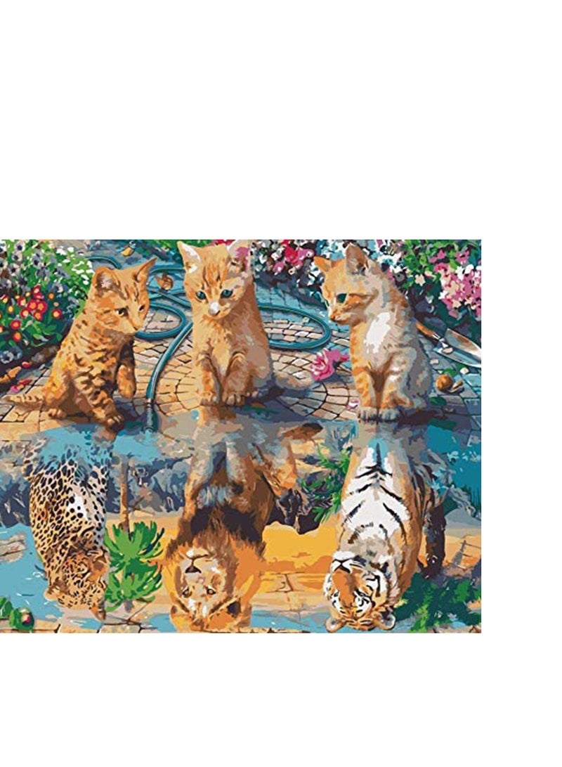 SYOSI Adult Acrylic Paint by Numbers Kit for Adults Beginners Canvas by 20x16 Inch Cat Kitten Dreams to Be Tiger Lion Leopard, Frameless  - Image 1