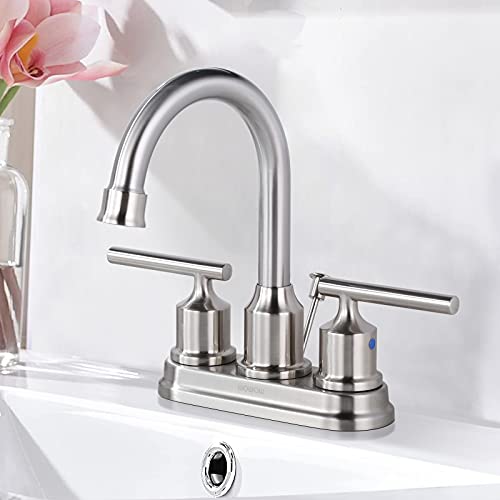 WOWOW 4 Inch Bathroom Faucet 3 Hole Brushed Nickel Bathroom Sink Faucet Centeret Basin Faucet 2 Handle RV Sink Tap Modern Vanity Taps with Drain and Hose - Image 2